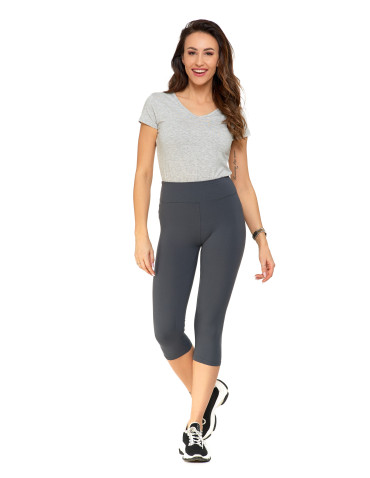 Legginsy - Klasyczne legginsy 3/4 damskie plus size peach touch SZARY - produkt 1