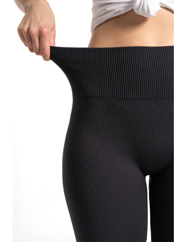 Legginsy - Legginsy damskie z wysokim stanem prążkowane sportowe GRAFIT - produkt 2