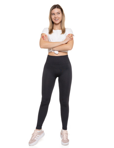 Legginsy - Legginsy damskie z wysokim stanem prążkowane sportowe GRAFIT - produkt 7