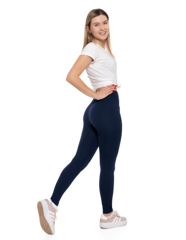 Legginsy - Legginsy damskie z wysokim stanem prążkowane sportowe GRANATOWY - produkt 2