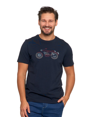 Koszulki, topy, koszule - Koszulka męska T-shirt bawełniany z haftem motocykla GRANATOWY - produkt 1