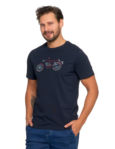 Koszulki, topy, koszule - Koszulka męska T-shirt bawełniany z haftem motocykla GRANATOWY - produkt 4