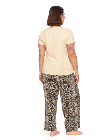 Krótki rękaw - Damska piżama w panterkę z długimi spodniami Plus Size BEŻOWY - produkt 3