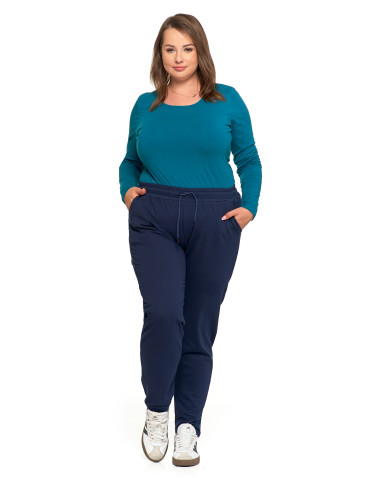 Spodnie - Spodnie damskie dresowe z haftem Plus Size GRANATOWY - produkt 1