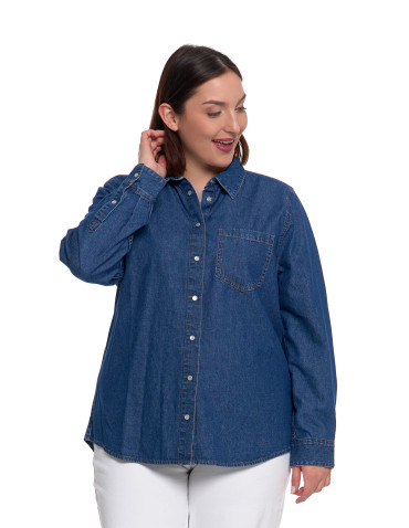 Bluzki i koszule - Koszula jeansowa damska w stylu denim CIEMNY NIEBIESKI - produkt 1
