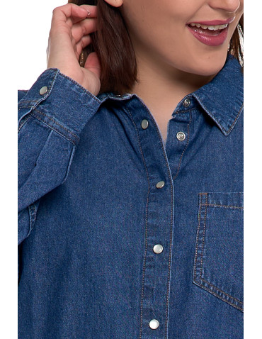 Bluzki i koszule - Koszula jeansowa damska w stylu denim CIEMNY NIEBIESKI - produkt 2