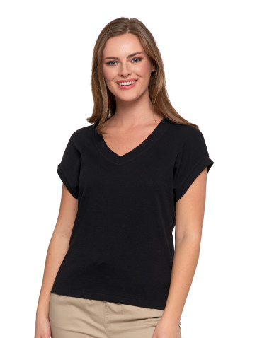 Koszulki i topy - T-shirt damski bawełniany o luźnym fasonie CZARNY - produkt 1