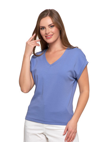 Koszulki i topy - T-shirt damski bawełniany o luźnym fasonie NIEBIESKI - produkt 1