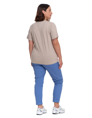 Koszulki i topy - T-shirt damski bawełniany bez szwów bocznych BEŻOWY - produkt 3