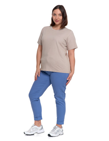 Koszulki i topy - T-shirt damski bawełniany bez szwów bocznych BEŻOWY - produkt 4