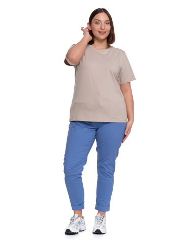 Koszulki i topy - T-shirt damski bawełniany bez szwów bocznych BEŻOWY - produkt 5