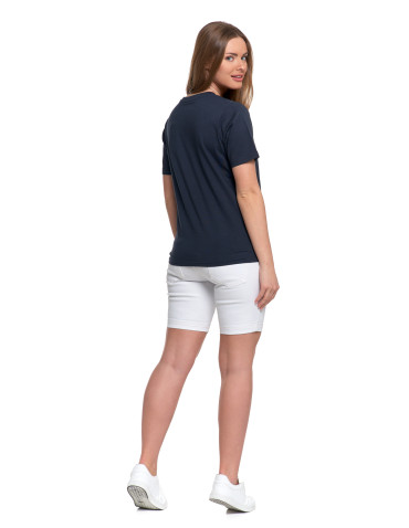 Koszulki i topy - T-shirt damski bawełniany bez szwów bocznych GRANATOWY - produkt 3