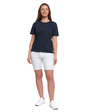 Koszulki i topy - T-shirt damski bawełniany bez szwów bocznych GRANATOWY - produkt 5