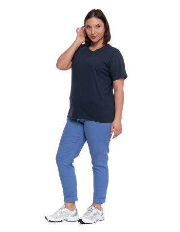 Koszulki i topy - T-shirt damski bawełniany bez szwów bocznych GRANATOWY - produkt 7