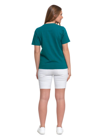Koszulki i topy - T-shirt damski bawełniany bez szwów bocznych CIEMNY ZIELONY - produkt 3