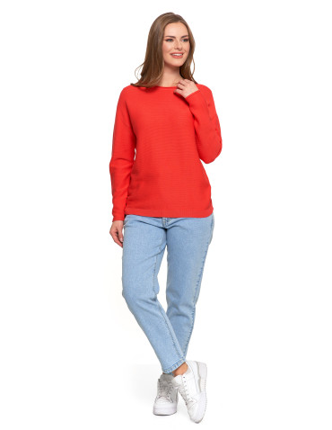 Swetry - Sweter damski dzianinowy z wiskozy o luźnym kroju CZERWONY - produkt 5