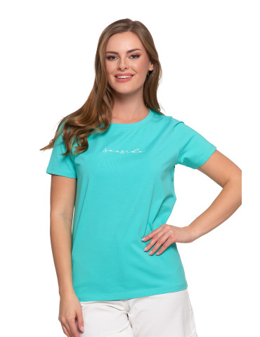 Koszulki i topy - T-shirt damski bawełniany klasyczny z napisem TURKUSOWY - produkt 1