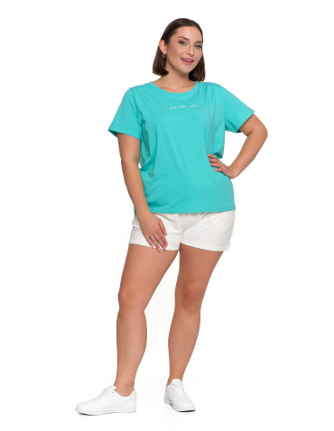 Koszulki i topy - T-shirt damski bawełniany klasyczny z napisem TURKUSOWY - produkt 7