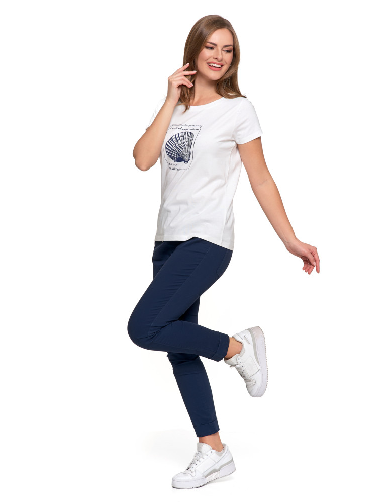 Koszulki i topy - T-shirt damski bawełniany z morskim motywem BIAŁY - produkt moraj.pl 2