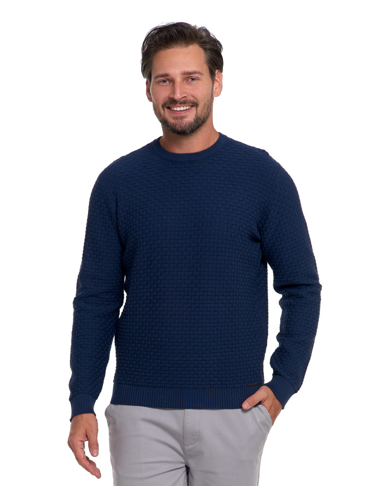 Swetry - Męski sweter bawełniany z teksturą GRANATOWY - produkt moraj.pl 1