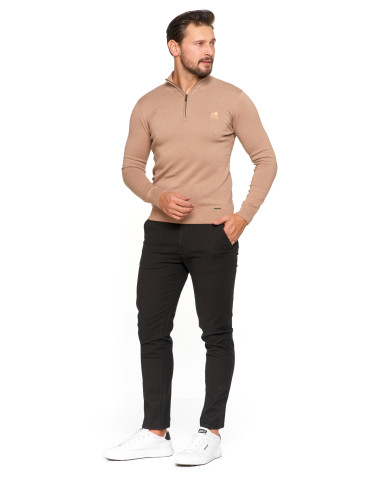 Swetry - Męski sweter bawełniane ze stójką i zamkiem BEŻOWY - produkt 2
