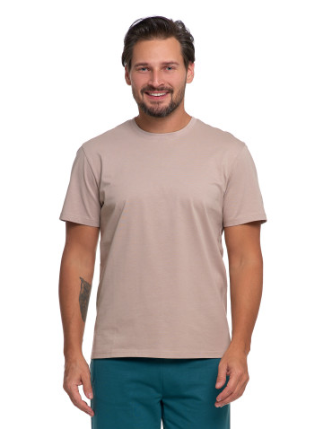 Koszulki, topy, koszule - T-shirt męski bawełniany bez bocznych szwów BEŻOWY - produkt 1