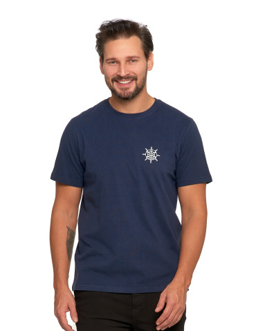 Koszulki, topy, koszule - T-shirt męski bawełniany z marynistycznym motywem GRANATOWY - produkt 1