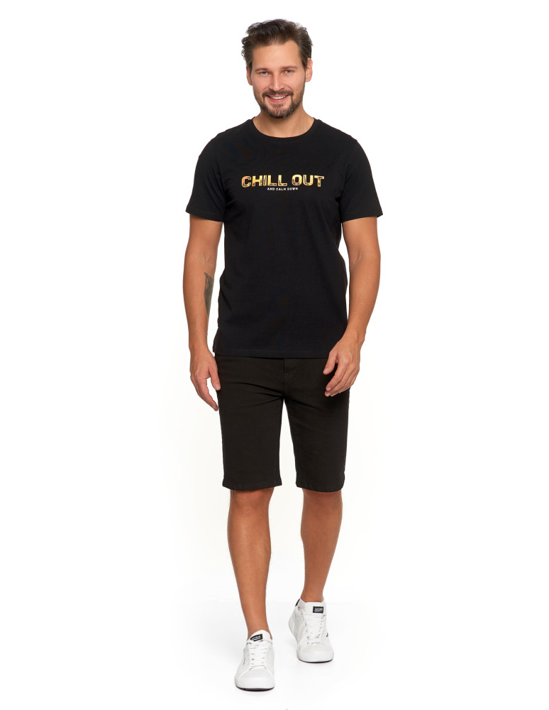 Koszulki, topy, koszule - T-shirt męski bawełniany z nadrukiem CZARNY - produkt moraj.pl 4