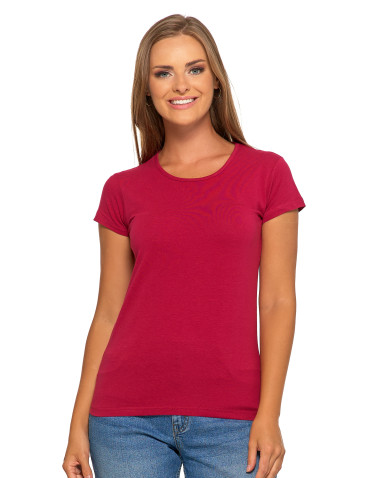 Koszulki i topy - T-shirt damski bawełniany z krótkim rękawkiem jednokolorowy ŚLIWKOWY - produkt 1