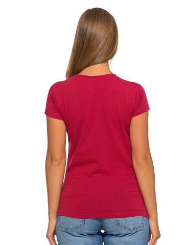 Koszulki i topy - T-shirt damski bawełniany z krótkim rękawkiem jednokolorowy ŚLIWKOWY - produkt 2