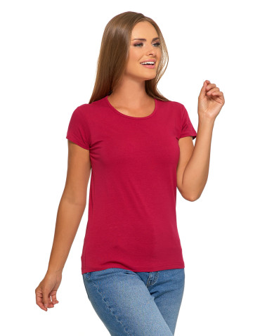 Koszulki i topy - T-shirt damski bawełniany z krótkim rękawkiem jednokolorowy ŚLIWKOWY - produkt 3