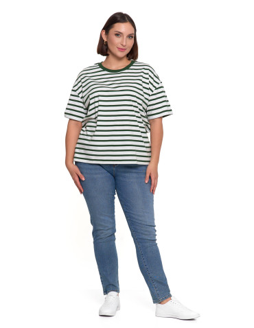 Koszulki i topy - T-shirt damski bawełniany w paski o luźnym kroju ZIELONY - produkt 8