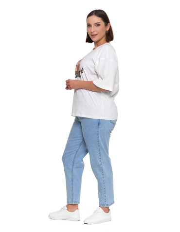 Koszulki i topy - T-shirt damski oversize z nadrukiem BIAŁY - produkt 2