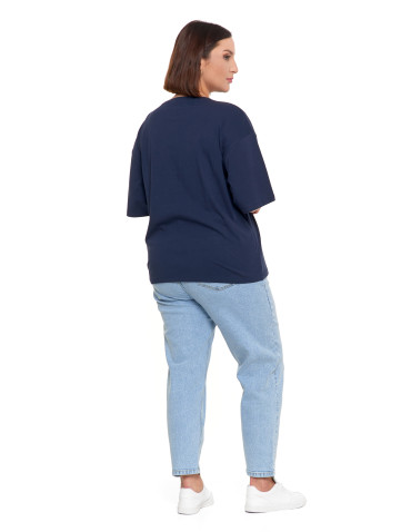 Koszulki i topy - T-shirt damski oversize z nadrukiem GRANATOWY - produkt 6