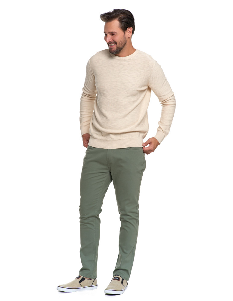 Swetry - Sweter męski bawełniany klasyczny BEŻOWY - produkt moraj.pl 3