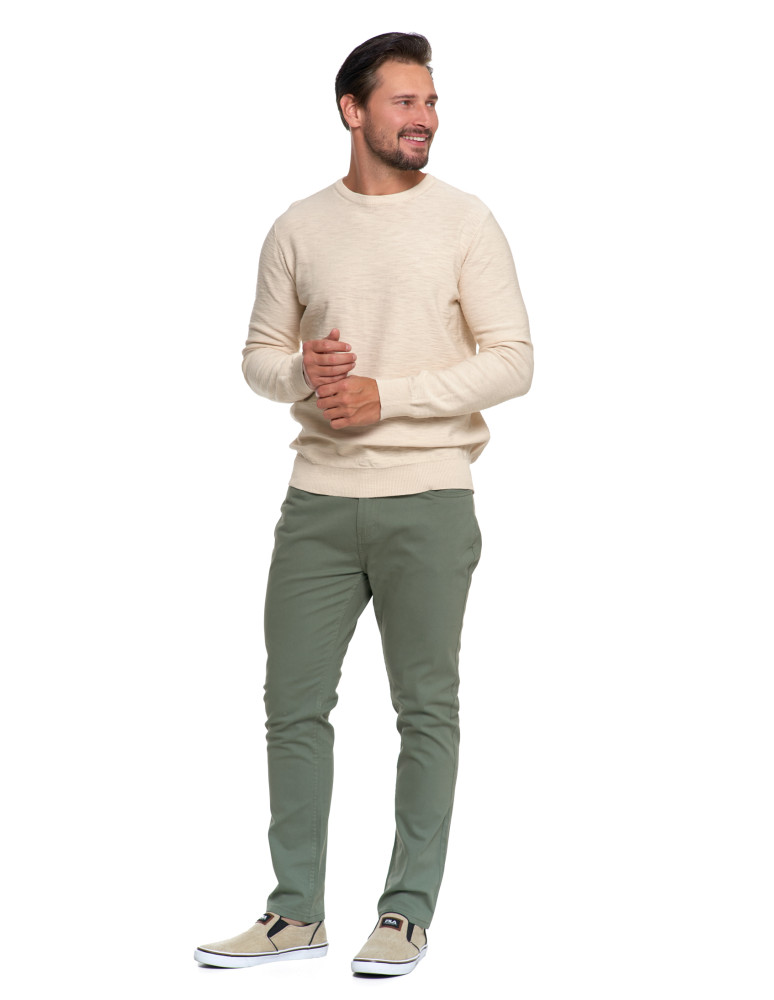 Swetry - Sweter męski bawełniany klasyczny BEŻOWY - produkt moraj.pl 4