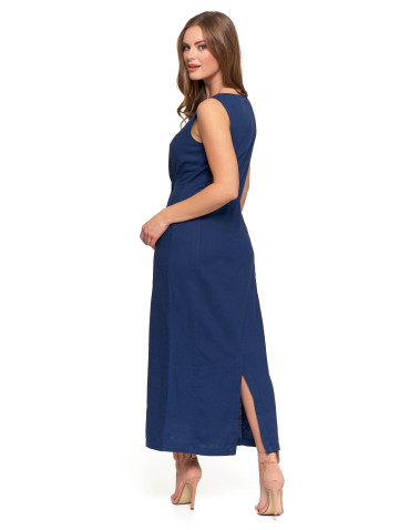 Sukienki - Sukienka lniana damska maxi GRANATOWY - produkt 3