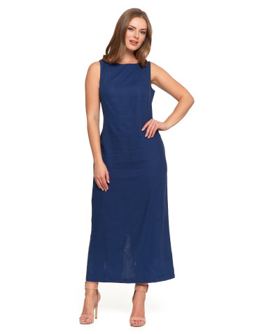 Sukienki - Sukienka lniana damska maxi GRANATOWY - produkt 8