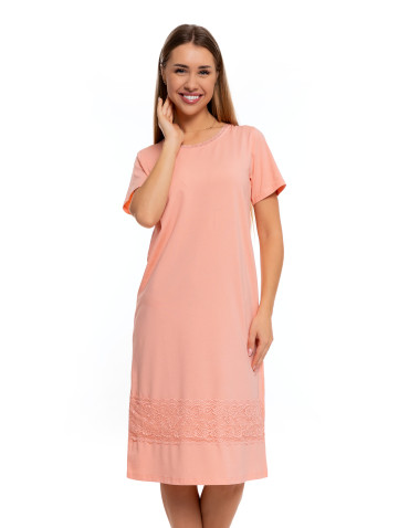 Koszule nocne - Koszula nocna damska bawełniana Plus Size z koronką RÓŻOWY - produkt 1