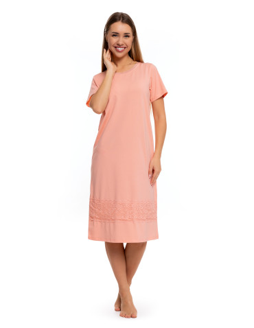 Koszule nocne - Koszula nocna damska bawełniana Plus Size z koronką RÓŻOWY - produkt 4
