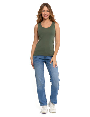 Koszulki i topy - Koszulka damska na ramiączkach Tank-Top bawełniana KHAKI - produkt 1