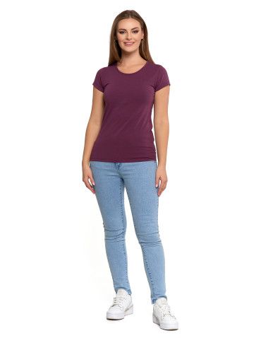 Koszulki i topy - T-shirt damski bawełniany z krótkim rękawkiem jednokolorowy FIOLETOWY - produkt 4