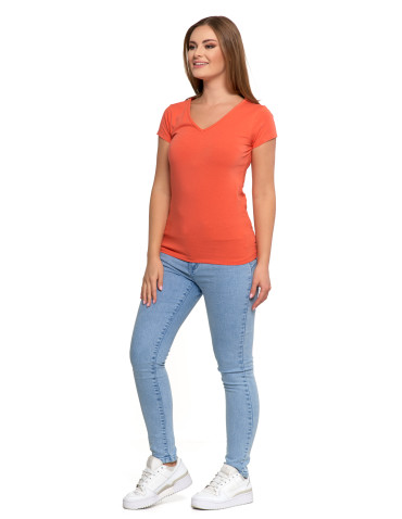 Koszulki i topy - T-shirt damski bawełniany z dekoltem V POMARAŃCZOWY - produkt 2