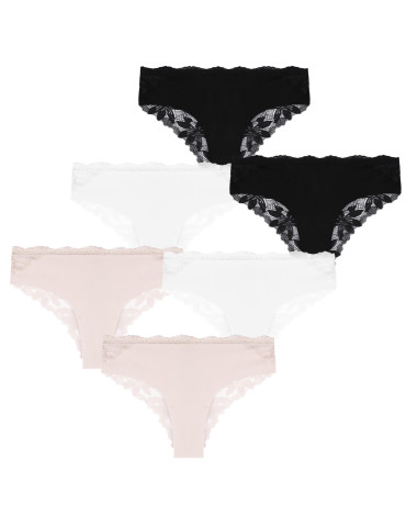 Figi - Majtki bawełniane damskie figi bikini koronkowy tył 6-pak WIELOKOLOROWY - produkt 1