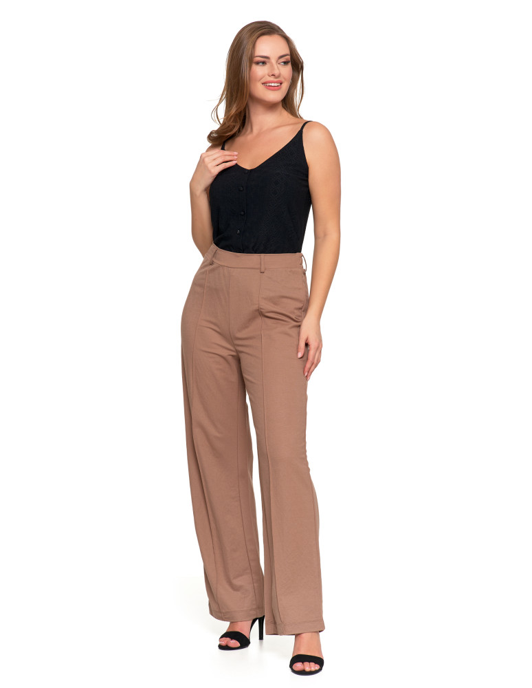 Spodnie - Eleganckie spodnie damskie z prostą nogawką BEŻOWY - produkt moraj.pl 4