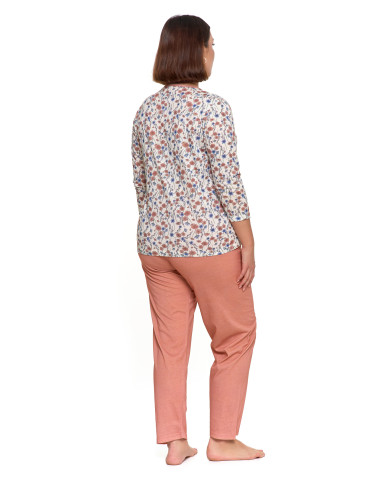 Długi rękaw - Piżama damska z 3/4 rękawem i rozpinaną bluzką Plus Size RÓŻOWY - produkt 2