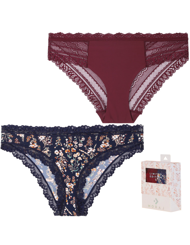 Figi - Majtki figi damskie z koronką eleganckie 2-pak WIELOKOLOROWY - produkt moraj.pl 1