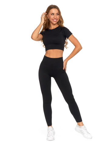 Legginsy - Legginsy damskie bezszwowe z wysokim stanem sportowe CZARNY - produkt 1