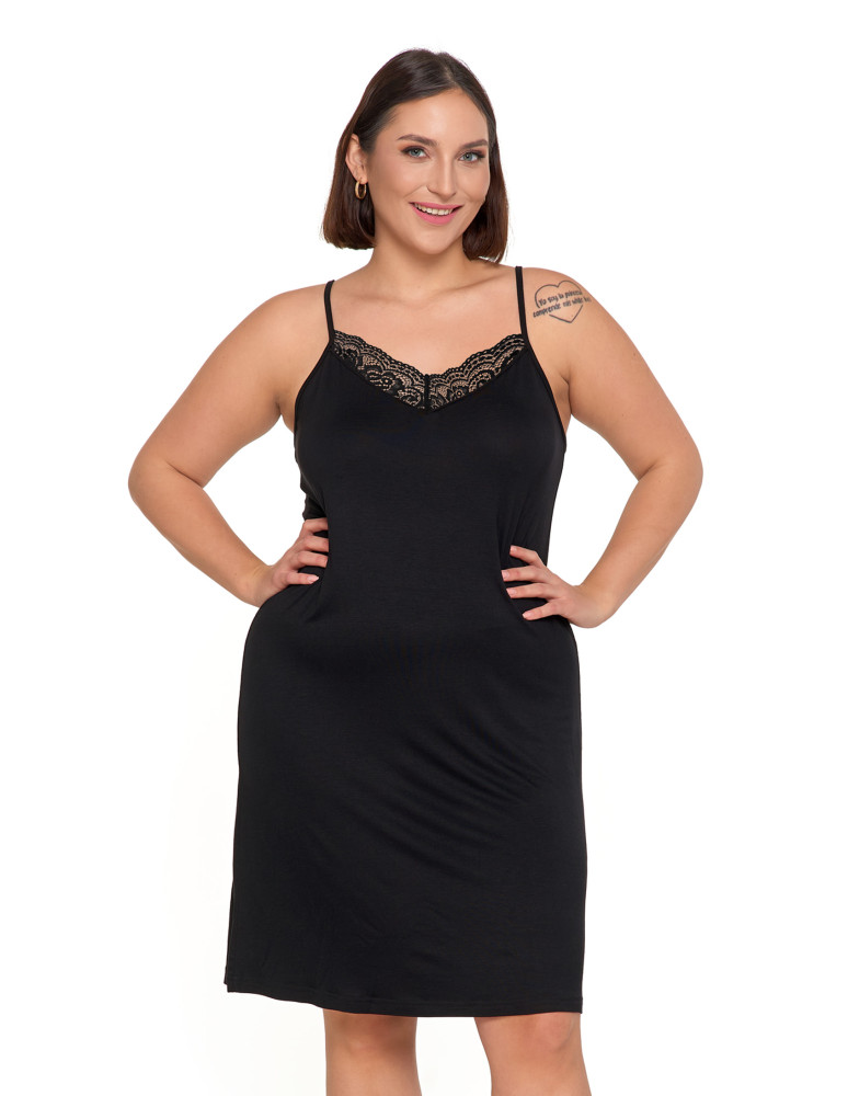 Koszule nocne - Damska Koszula nocna Plus Size na ramiączkach z koronką CZARNY - produkt moraj.pl 1
