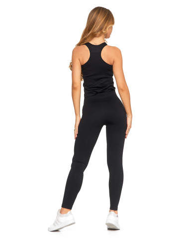 Legginsy - Legginsy damskie o wysokim stanie z prążkowaną strukturą CZARNY - produkt 8